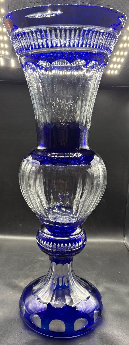 Important Vase En Cristal Overlay Soufflé Taillé Des Années 1960/70 Cristallerie De Lorraine-photo-2