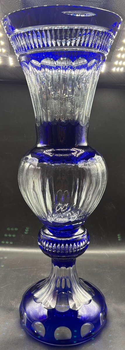 Important Vase En Cristal Overlay Soufflé Taillé Des Années 1960/70 Cristallerie De Lorraine