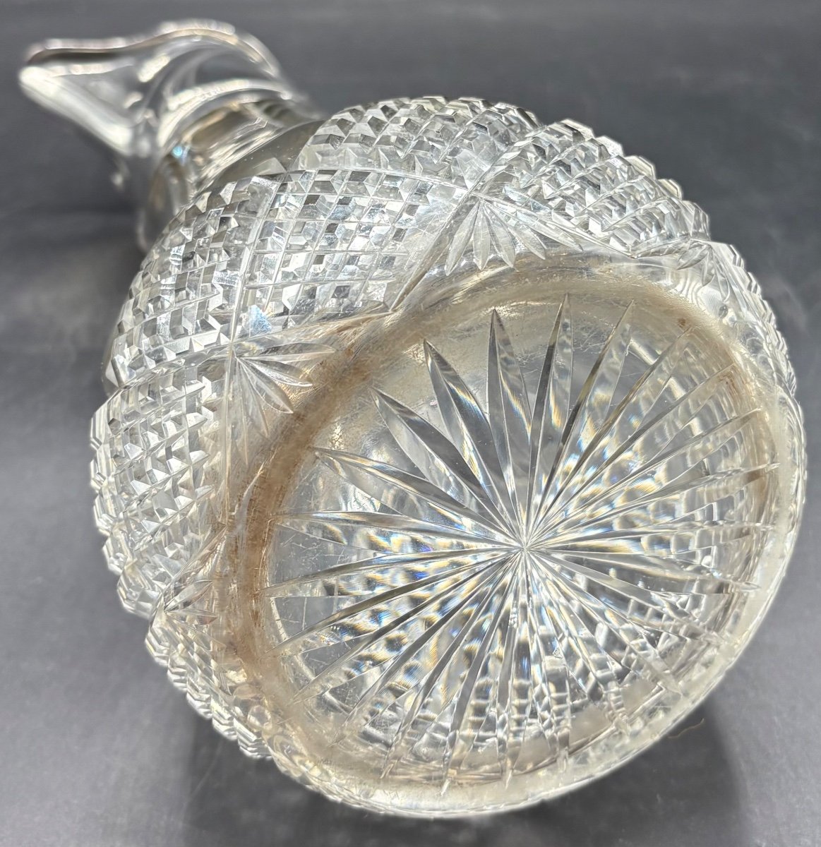 Grande Aiguière En Cristal Soufflé Taillé Et Argent Massif Allemand Vers 1900-photo-1