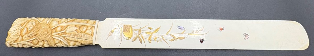 Ivory And Inlaid Letter Opener, Gold Enamel From Japan, 1900s-photo-4