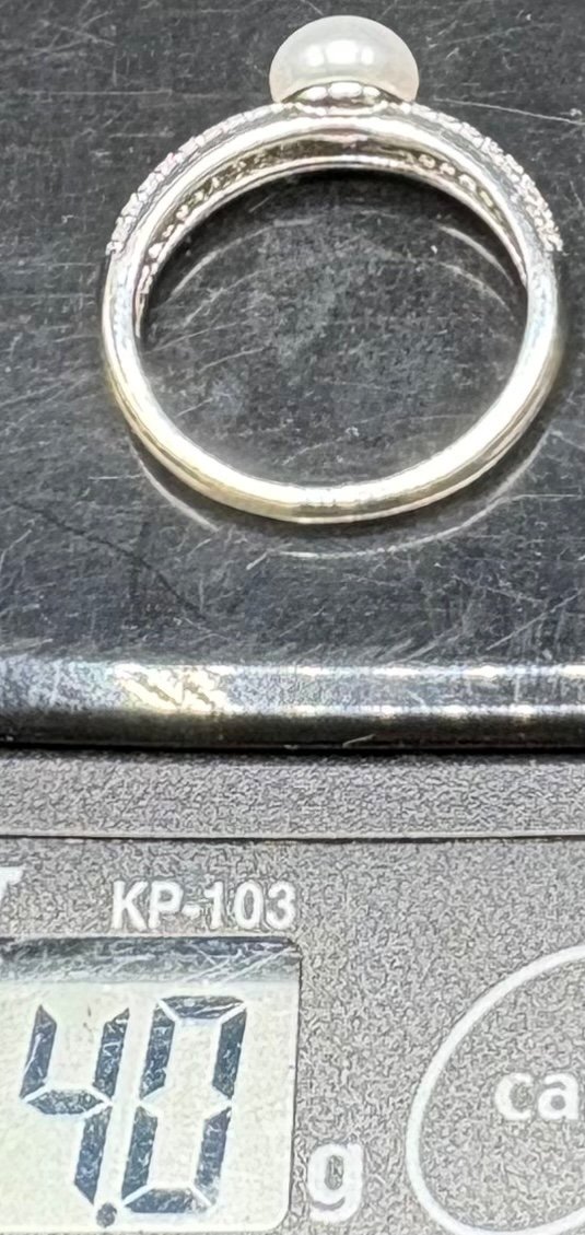 Bague En Argent Massif Rodié Perle De Culture, Pavage D’oxydes De Zirconium Française Vers 1980-photo-7