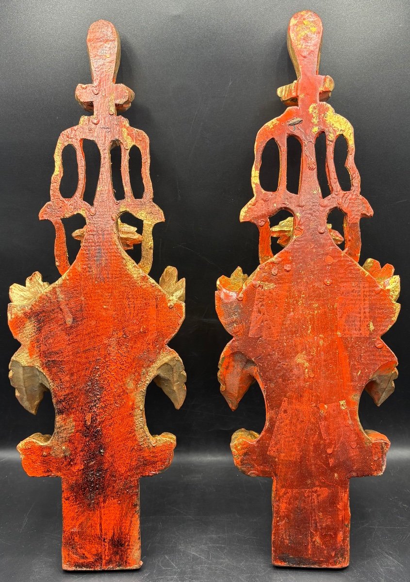 Pair Of Italian Gilded Carved Wood Decors Circa 1950/60-photo-2