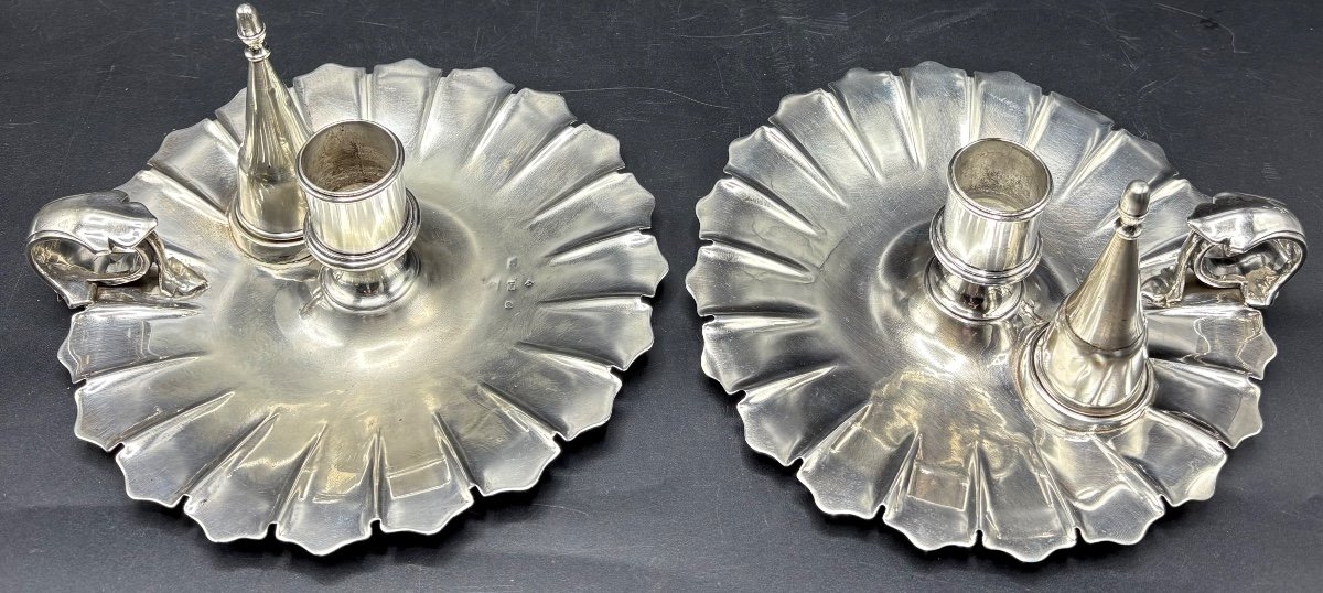 Paire De Bougeoirs A Mains En Argent Massif Austro-hongrois XIXème