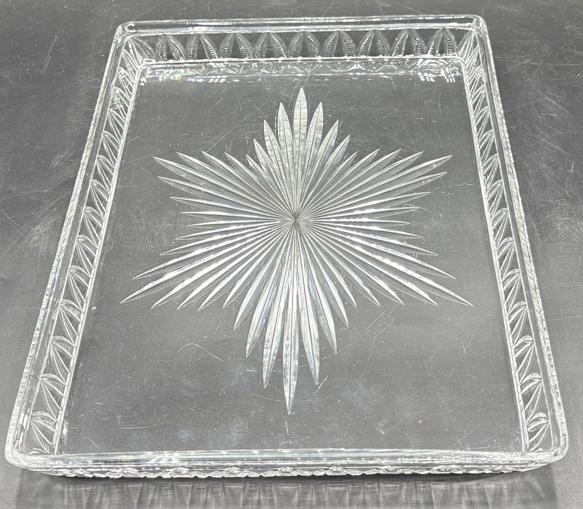 Large Baccarat Cut Blown Crystal Tray, Late 19th Century-photo-2