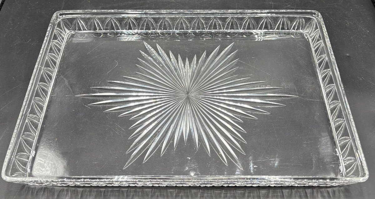 Large Baccarat Cut Blown Crystal Tray, Late 19th Century-photo-3