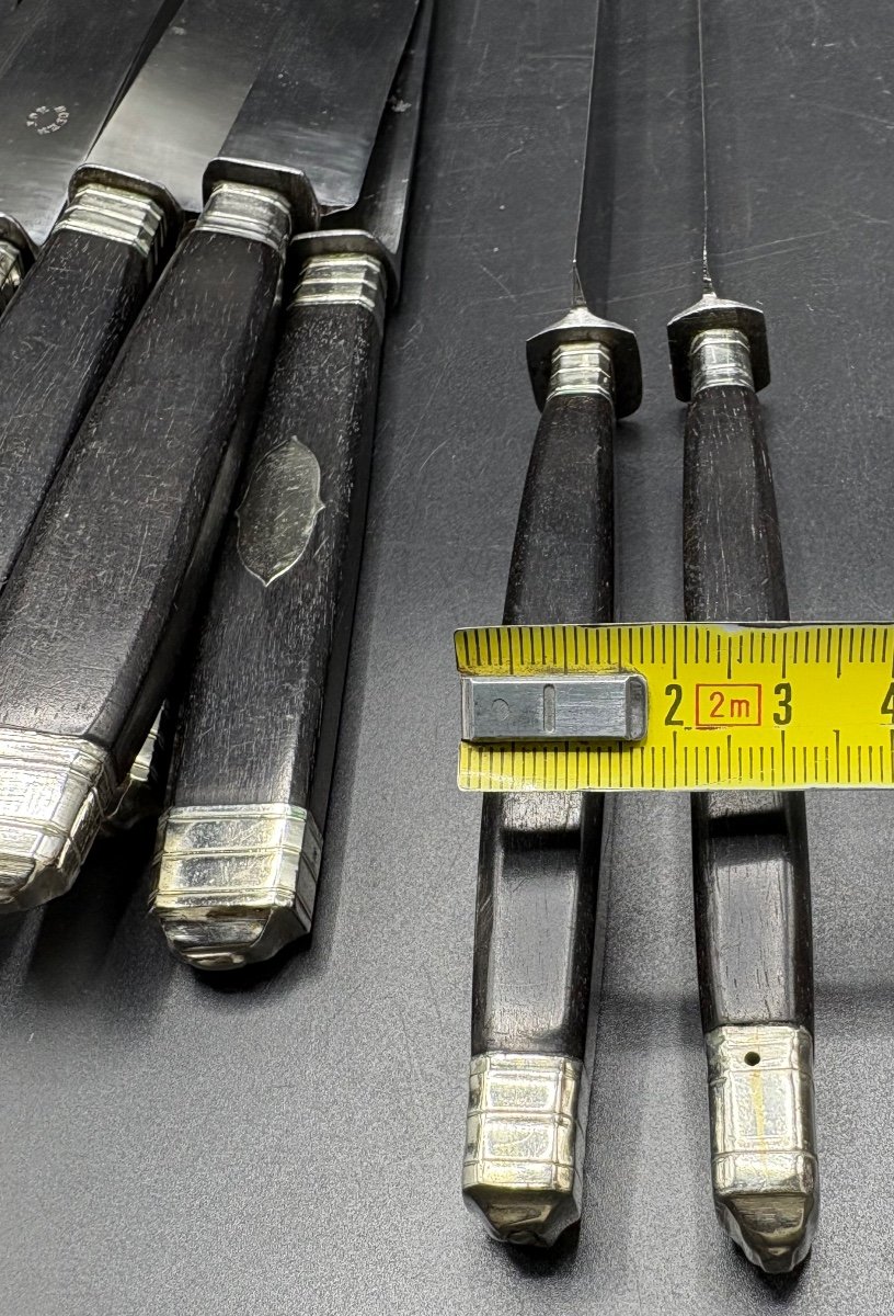 A Series Of Large Table Knives Assembled Steel Ebony And Solid Silver From The Early 19th Belgi-photo-6
