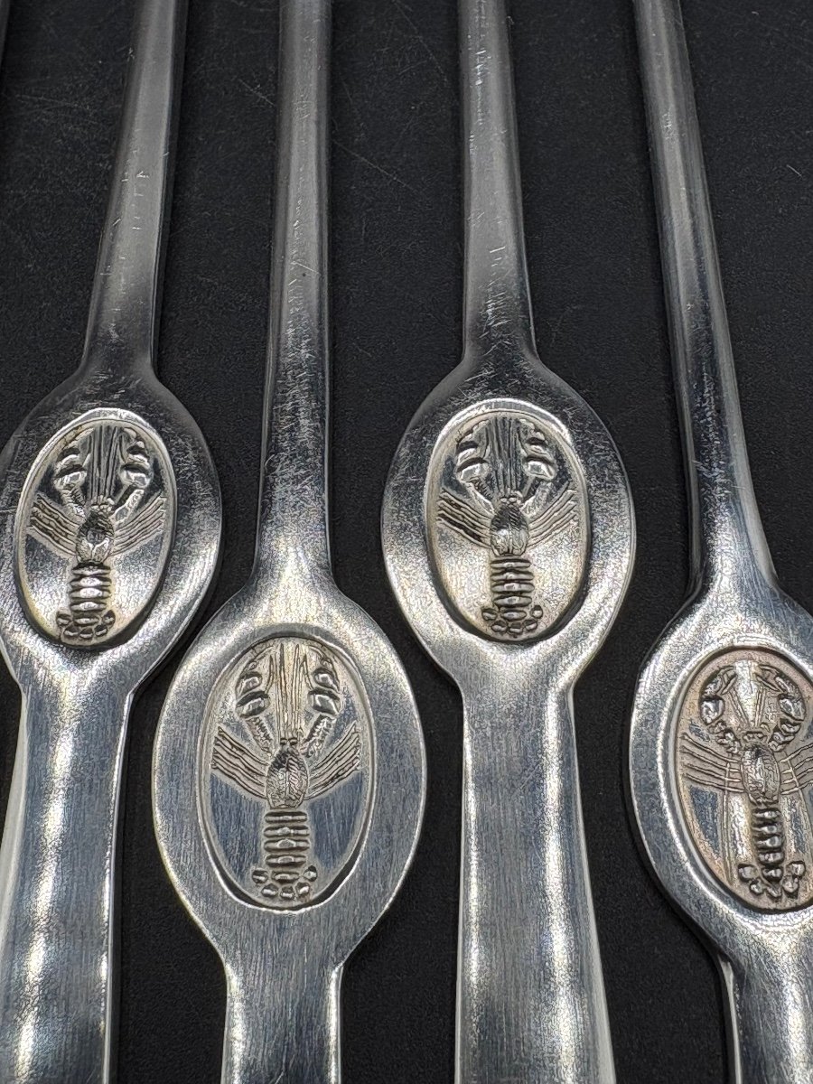 Série De Douze Cures Homards En Métal Argenté Des Années 1920/30 Français -photo-1