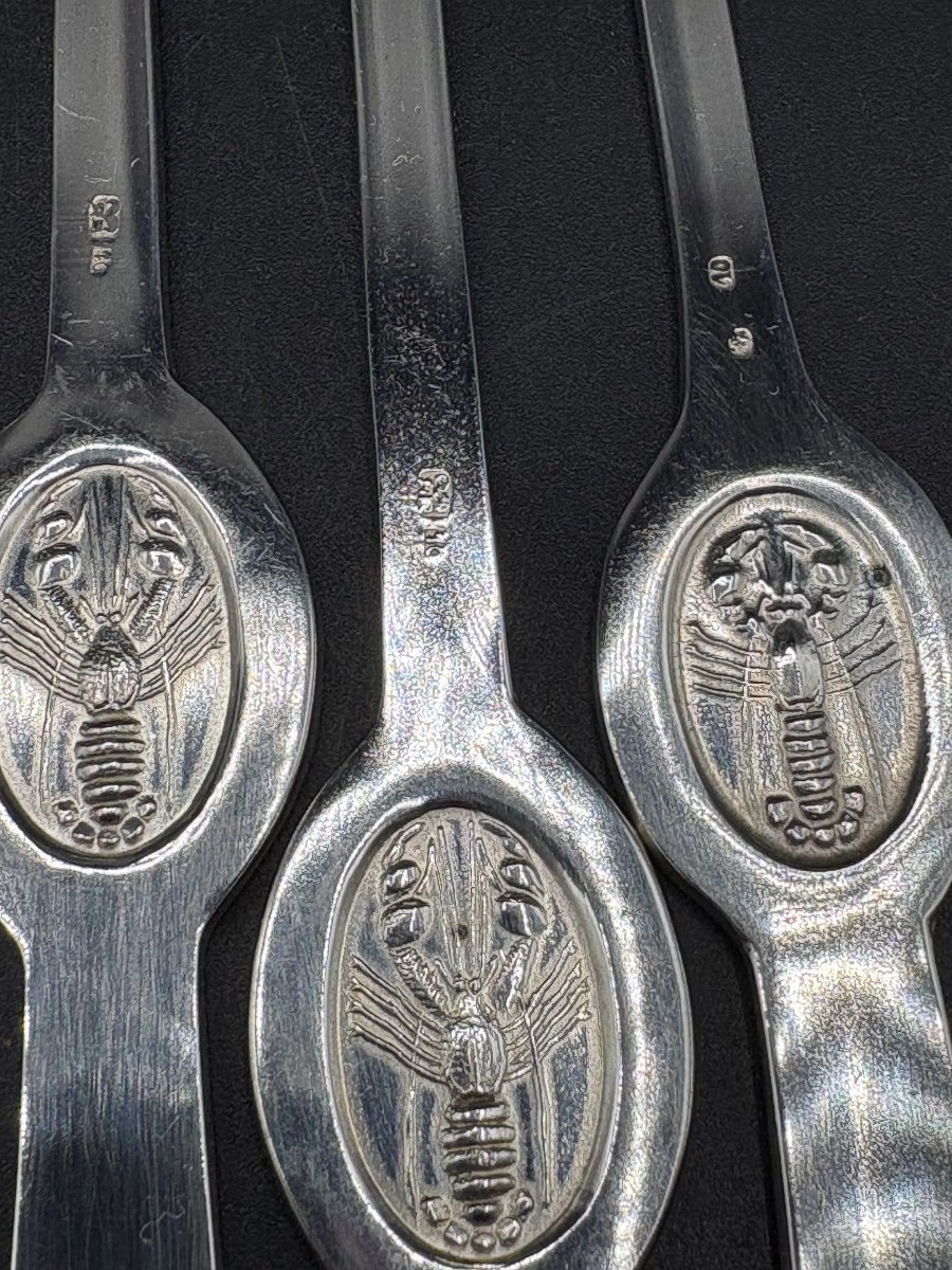 Série De Douze Cures Homards En Métal Argenté Des Années 1920/30 Français -photo-2