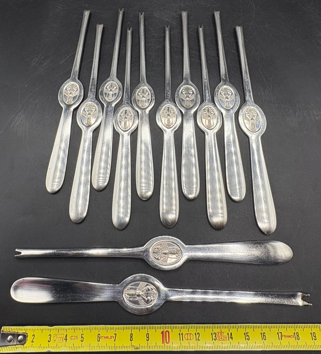 Série De Douze Cures Homards En Métal Argenté Des Années 1920/30 Français -photo-5