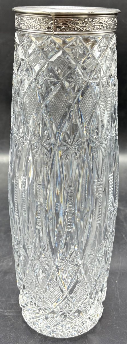 Vase En Cristal Soufflé Taillé Et Argent Massif Russe Vers 1958-photo-3