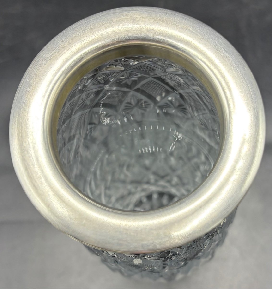 Vase En Cristal Soufflé Taillé Et Argent Massif Russe Vers 1958-photo-2