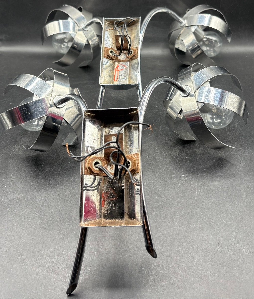A Pair Of 1960s French Chrome-plated Brass Sconces-photo-3