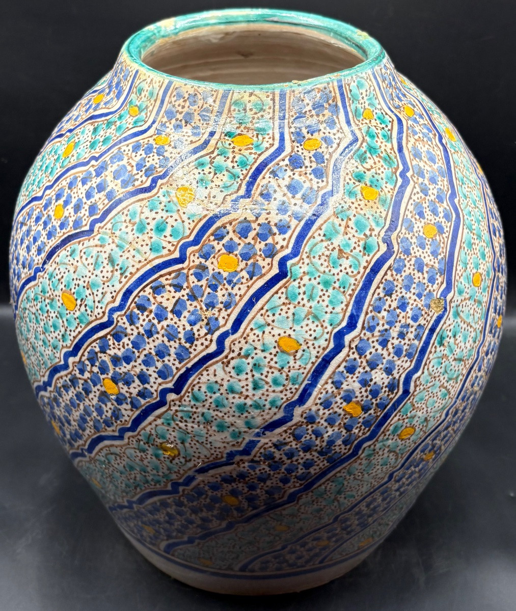 Large Maroco For Fès  Painted Glazed Terracotta Vase, 18th Century-photo-3