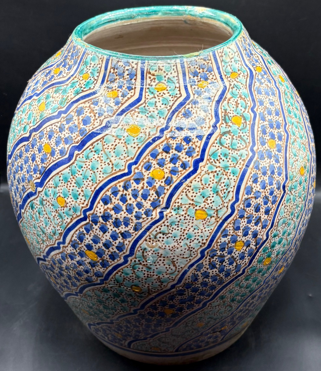 Large Maroco For Fès  Painted Glazed Terracotta Vase, 18th Century-photo-4