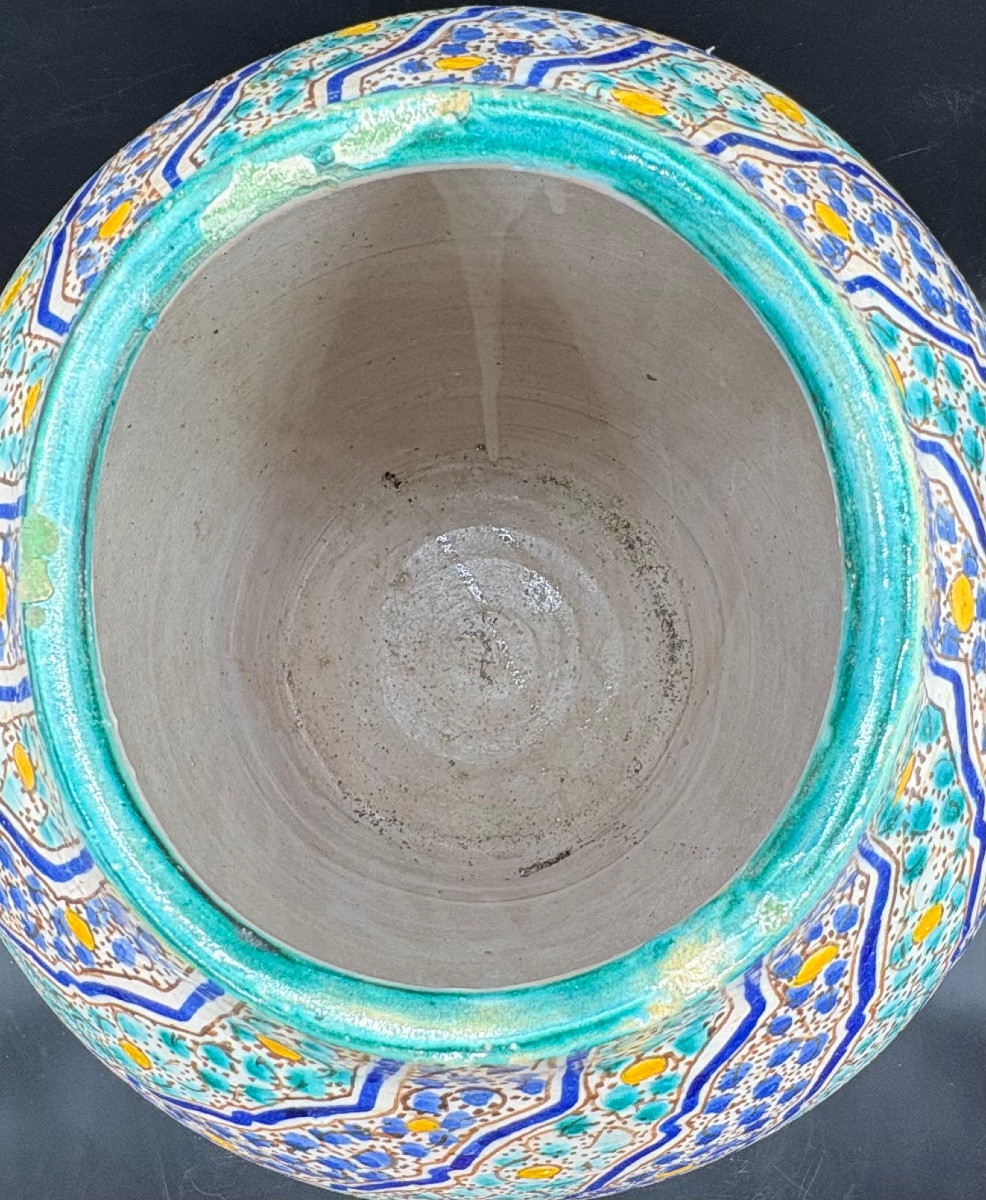 Large Maroco For Fès  Painted Glazed Terracotta Vase, 18th Century-photo-3