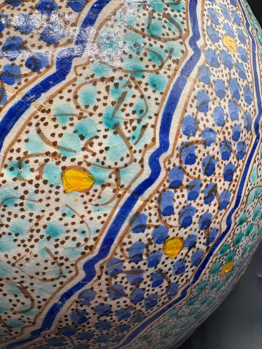 Large Maroco For Fès  Painted Glazed Terracotta Vase, 18th Century-photo-5