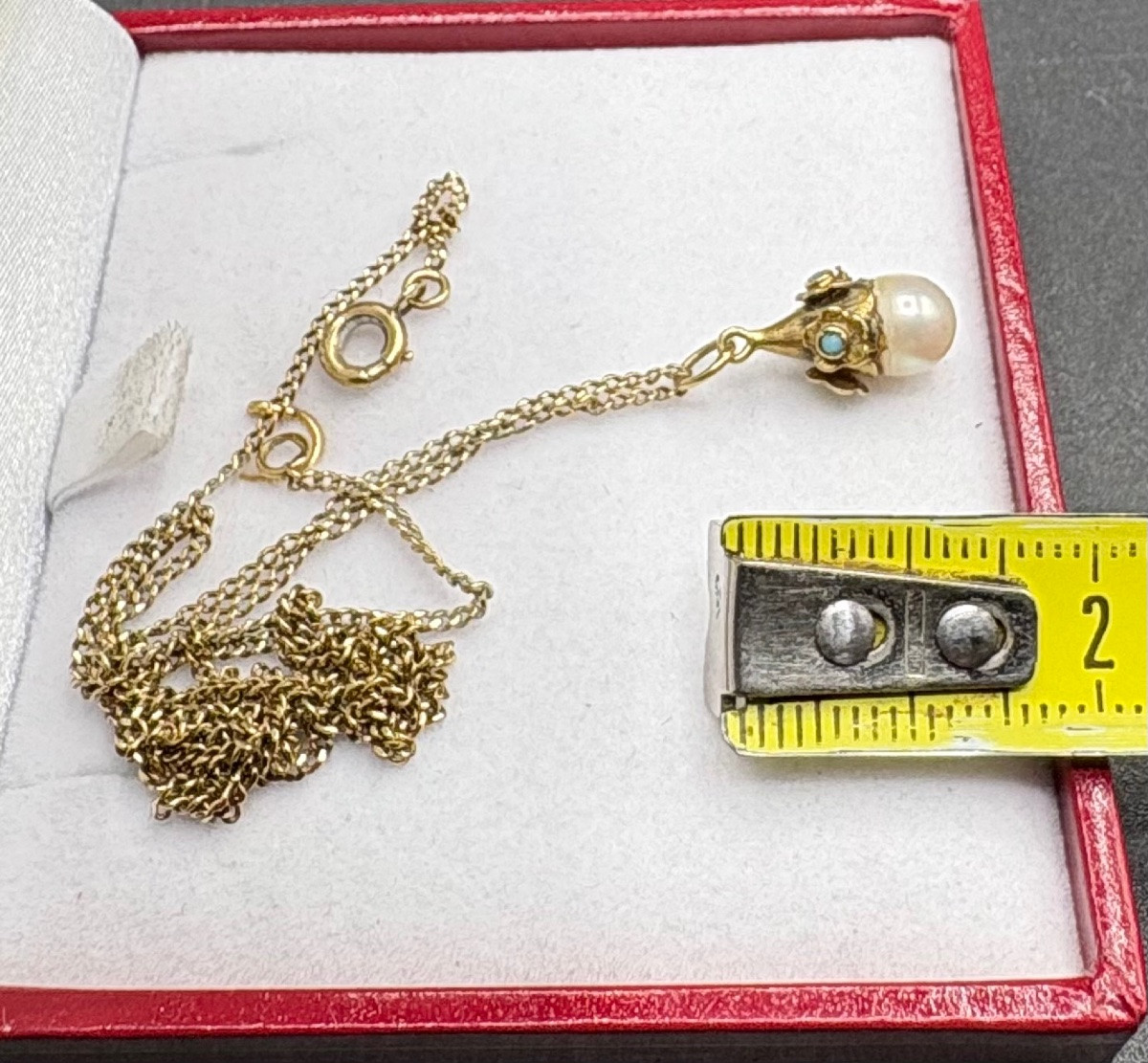 Pendentif En Or 18 Carats Perle Naturelle Et Turquoise Français Des Années 1920-photo-5