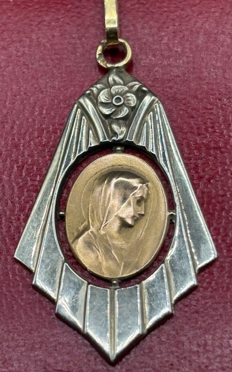 Médaille En Or Jaune Et Blanc Des Années 1930 Française -photo-4