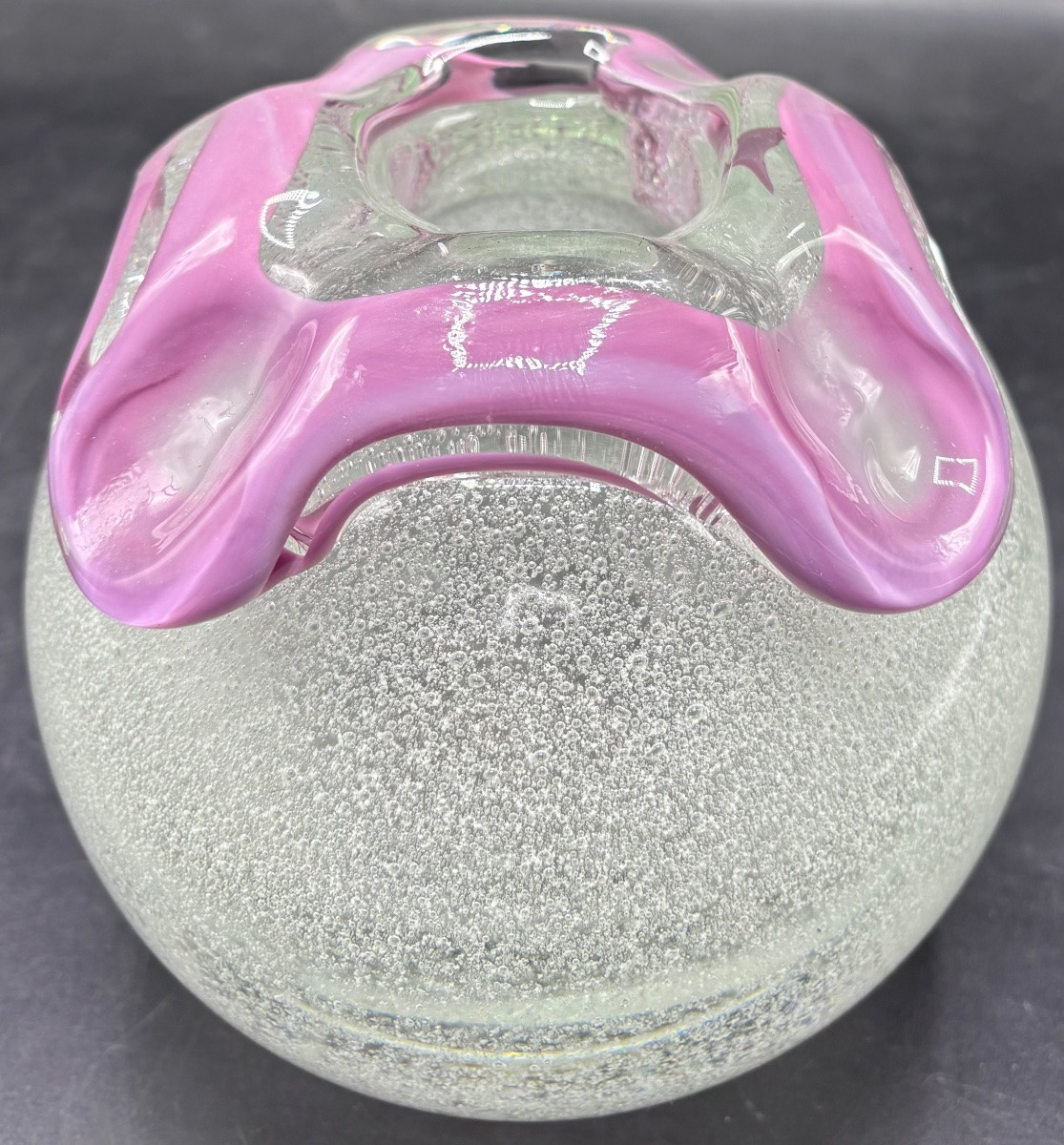 Vase Boule En Cristal Soufflé Bullé Application Verrerie De Murano  Des Années 1930-photo-2