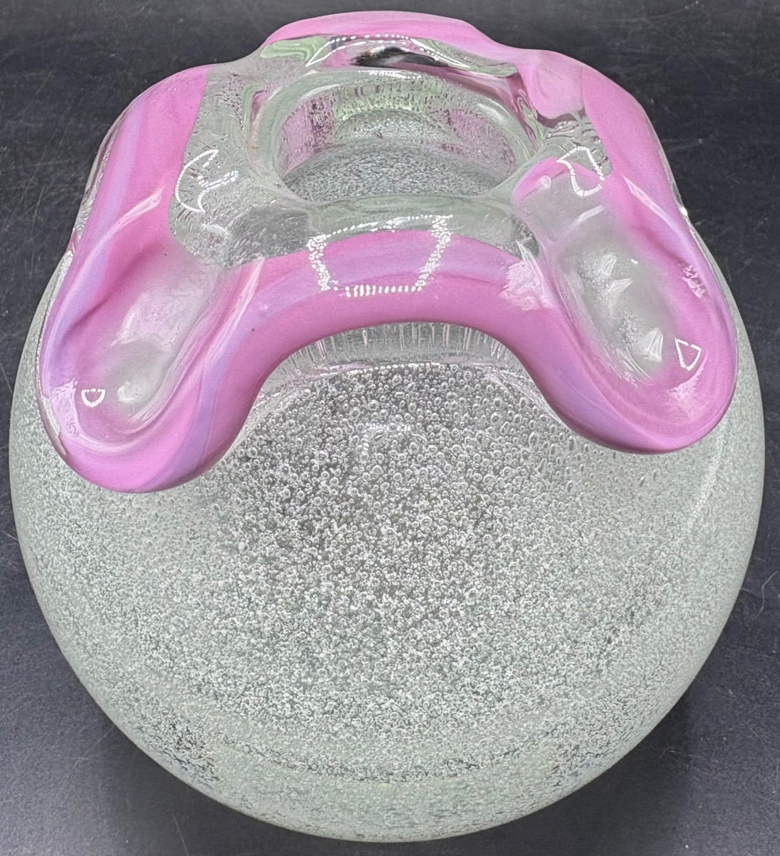 Vase Boule En Cristal Soufflé Bullé Application Verrerie De Murano  Des Années 1930-photo-3