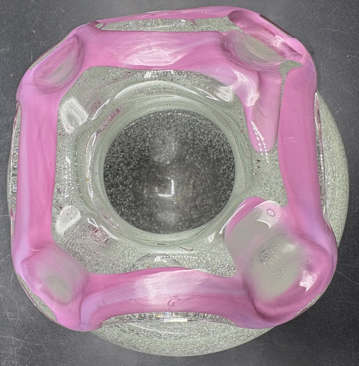 Vase Boule En Cristal Soufflé Bullé Application Verrerie De Murano  Des Années 1930-photo-3