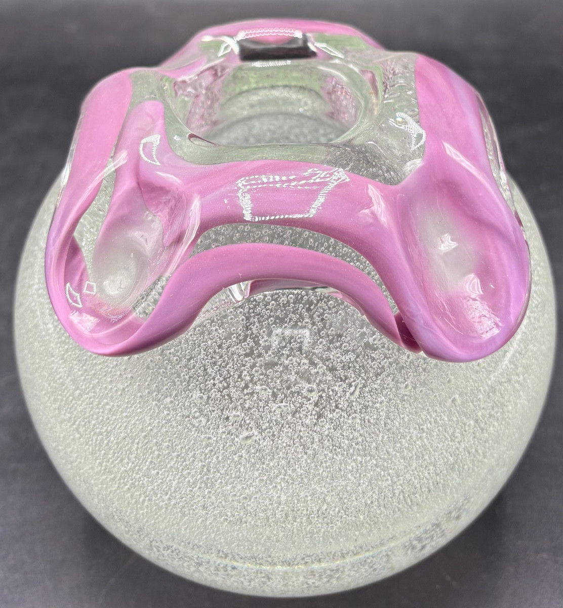 Vase Boule En Cristal Soufflé Bullé Application Verrerie De Murano  Des Années 1930