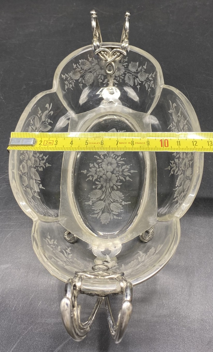 Petite Jardinière En Cristal Soufflé Gravé Montée Argent Massif Fin XIXème Saint Louis &-photo-7