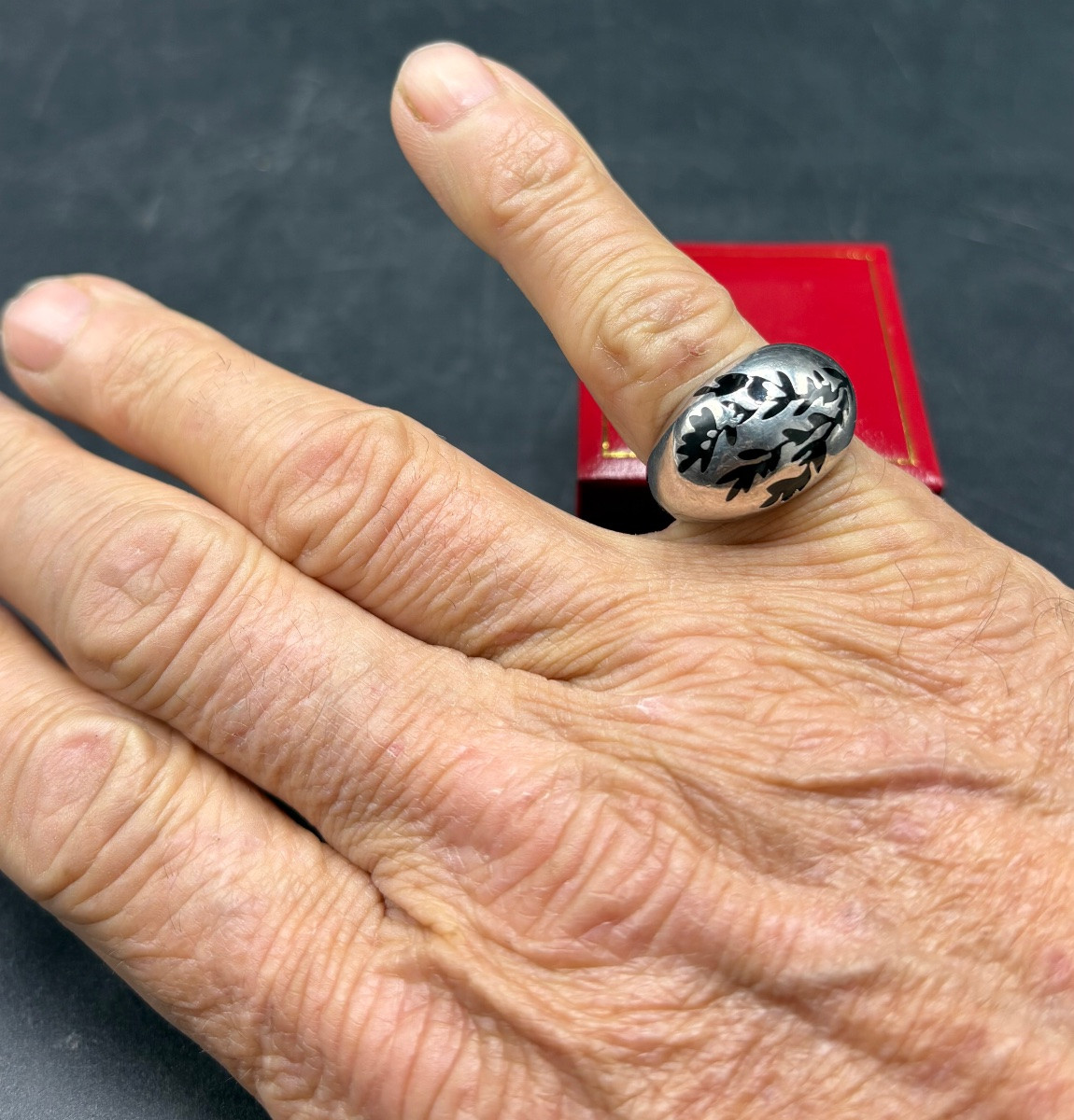 1980s French Solid Silver And Resin Ring -photo-1