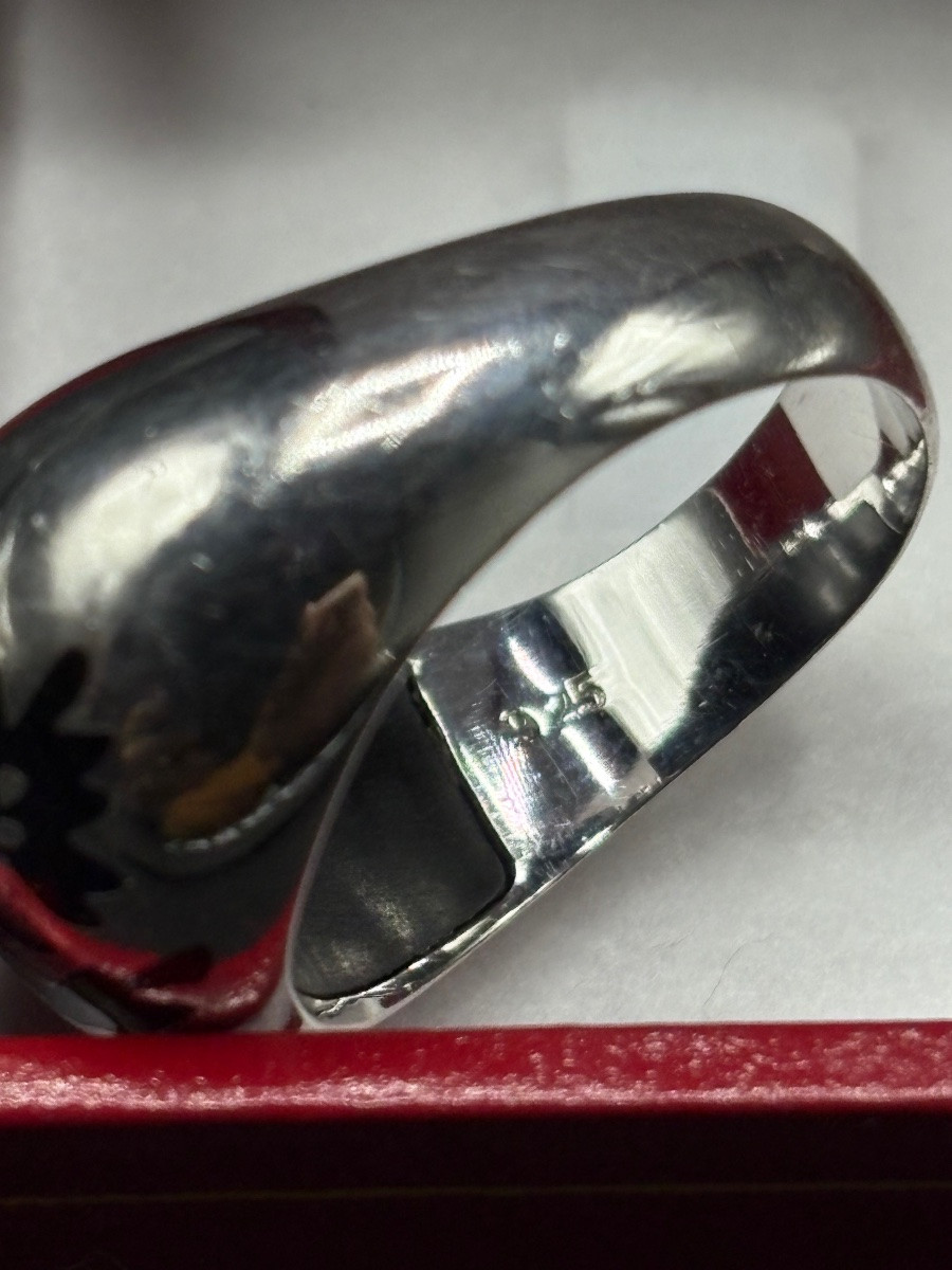 1980s French Solid Silver And Resin Ring -photo-2
