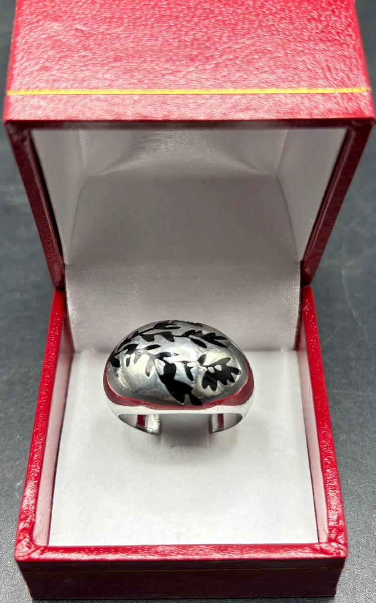 1980s French Solid Silver And Resin Ring 