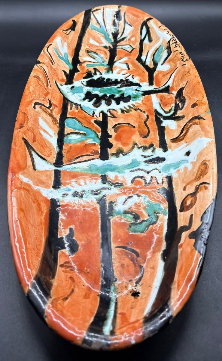 Plat À Poisson En Terre Cuite Émaillée Par Mihou Dubinchop 1958
