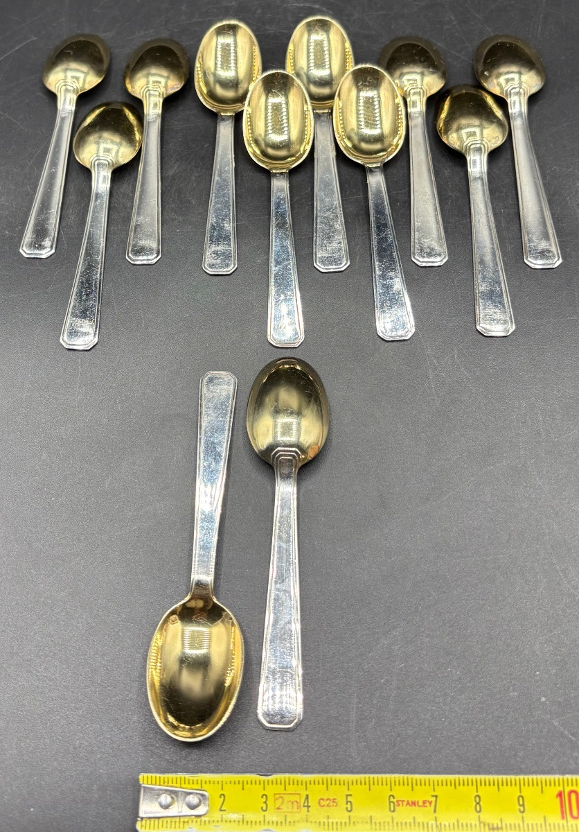 A Set Of Twelve 1930s Sterling Silver Mocha Spoons By Lenain-photo-2