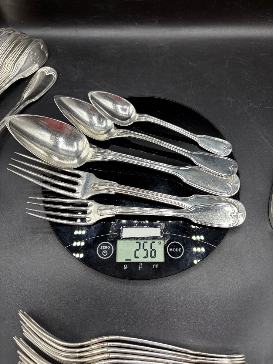 A Series Of 60 Pieces In The 19th Century Solid Silver Net Pattern By Mainteau-photo-7