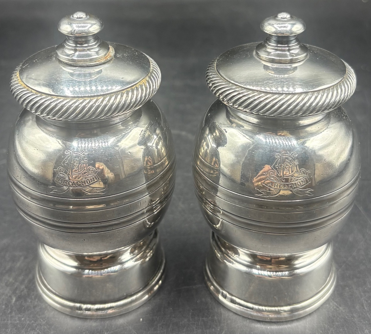 Pair Of Silver-plated Pepper Shakers From Christofle & Peugeot From The 1900s