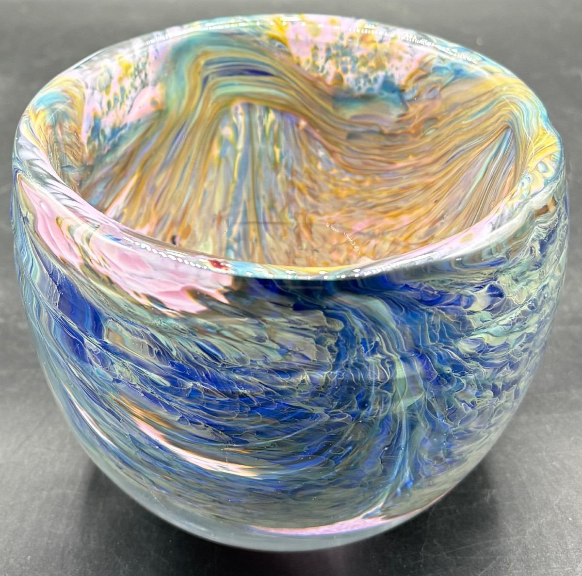 1950s French Multi-layered Glass And Crystal Low Vase