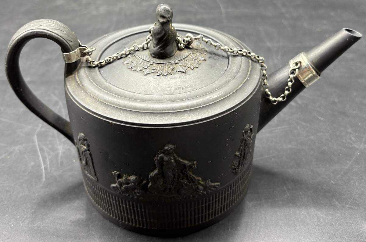 Théière En Grès Noire Et Applications Fin XVIIIème Début XIXème Wedgwood -photo-3