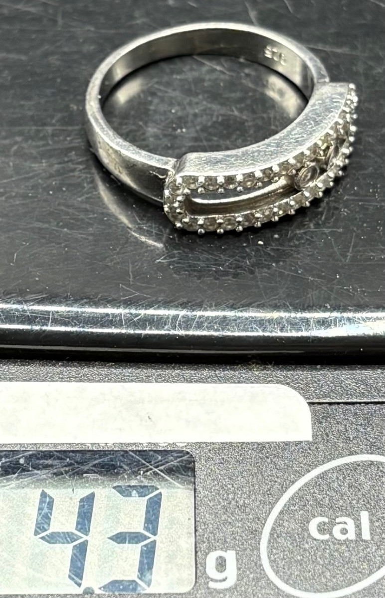1980s French Solid Silver And Zirconium Oxide Ring -photo-8