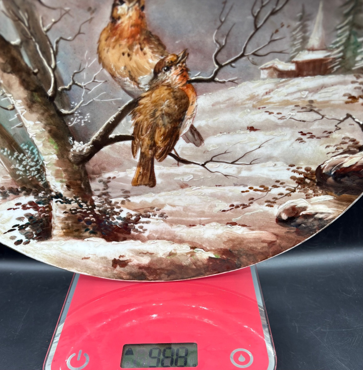 Large Decorative Plate In Painted Enamel Porcelain, Old Paris, Late 19th Century-photo-4