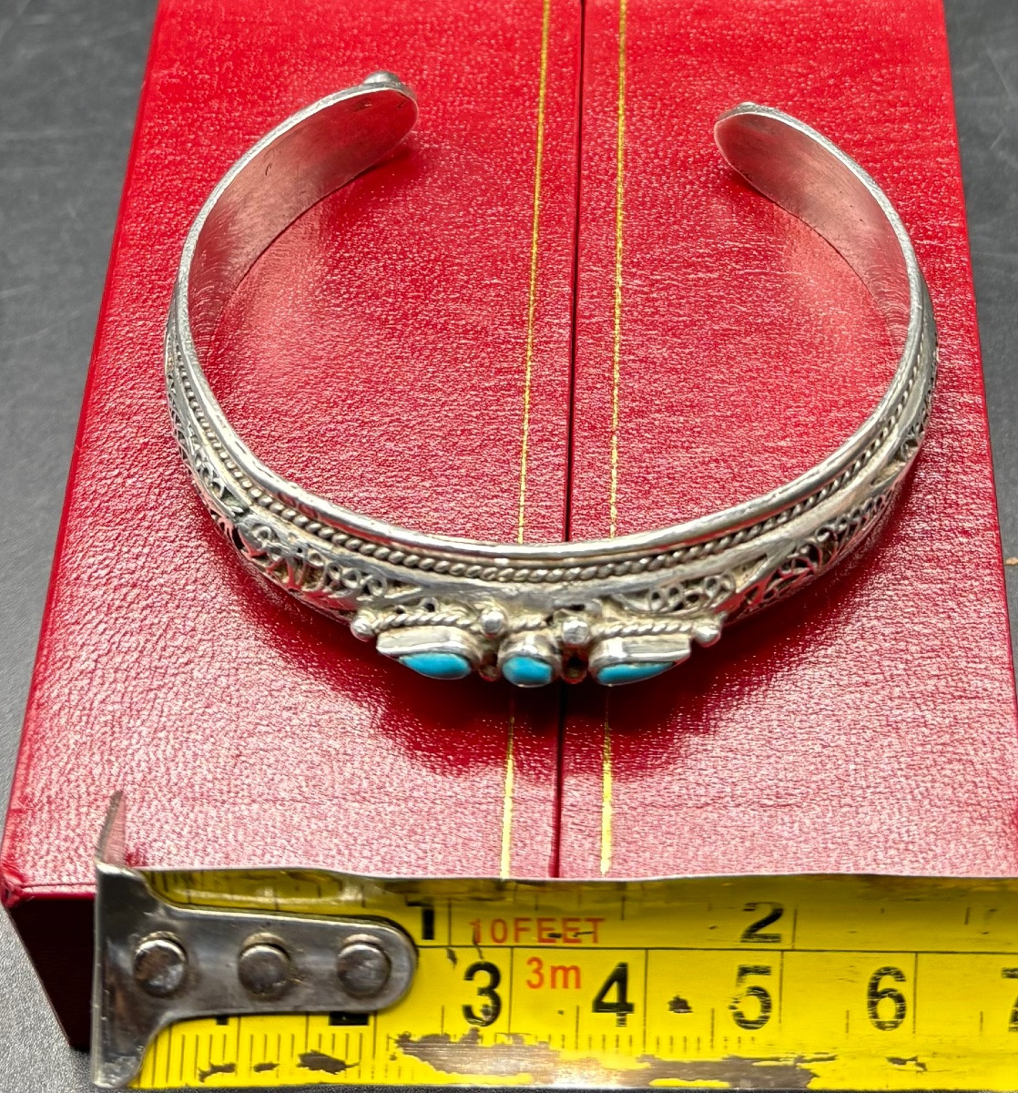 1960s/70s Indian Turquoise Sterling Silver Open Bangles-photo-4
