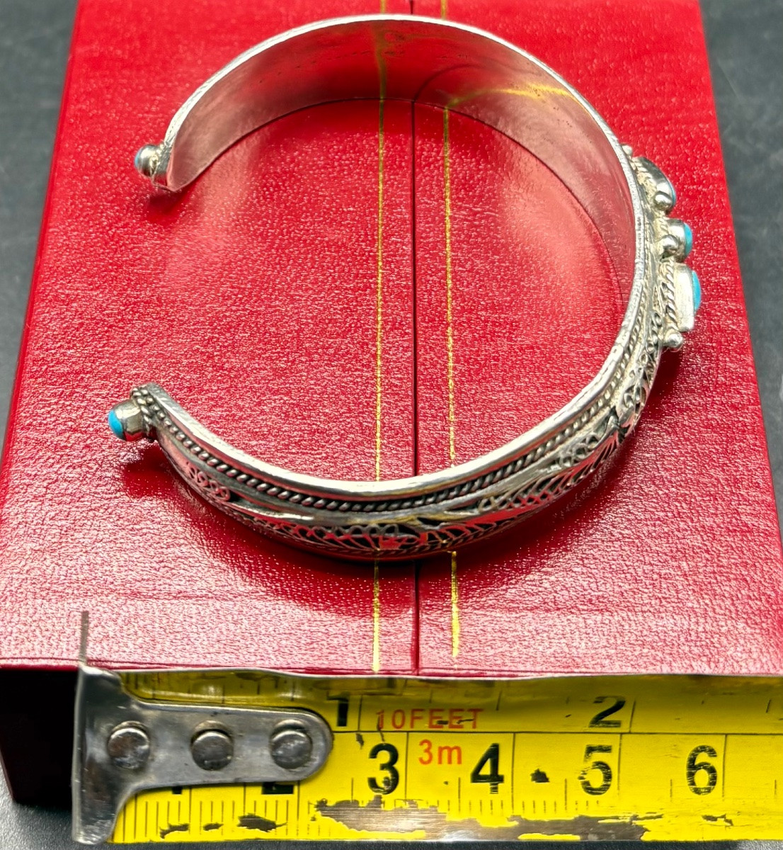 1960s/70s Indian Turquoise Sterling Silver Open Bangles-photo-5