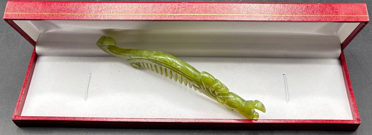 1900s Chinese Carved Jade Hair Comb Or Barrette-photo-1