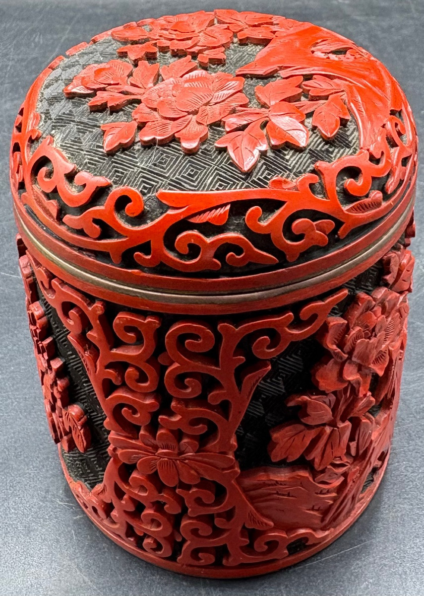 1920s/30s Chinese Enamelled Brass And Lacquer Tea Caddie-photo-4