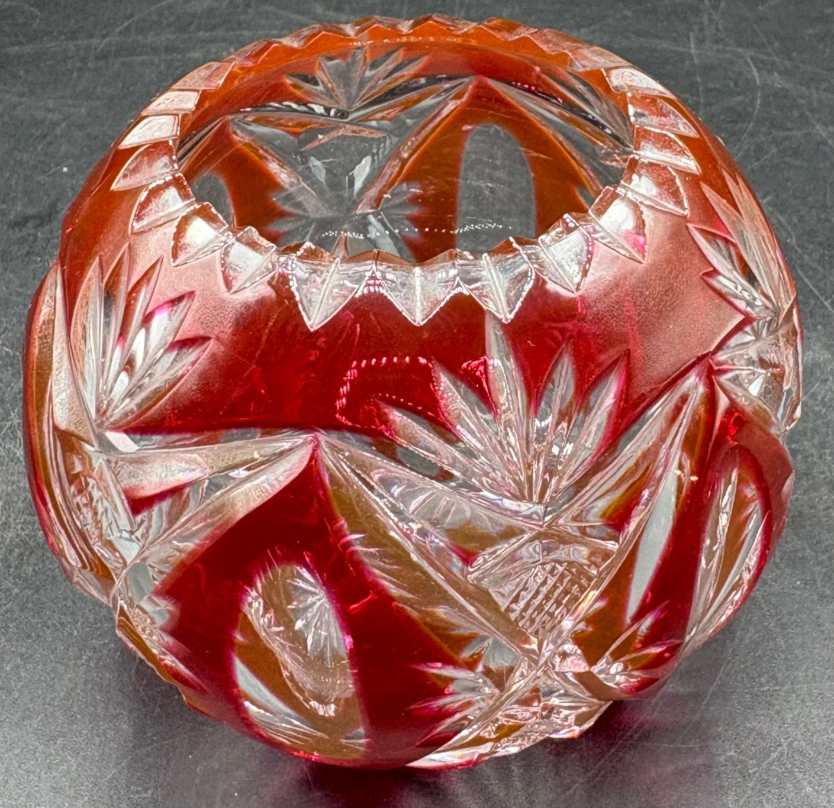 Small 1930s Saint Louis Overlay Cut Blown Crystal Ball Vase -photo-4