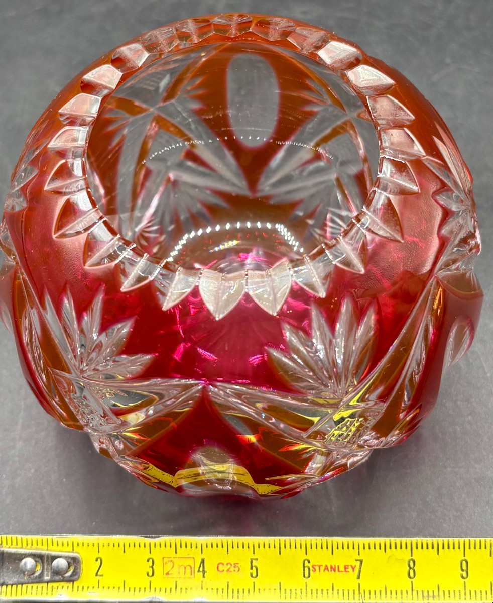 Small 1930s Saint Louis Overlay Cut Blown Crystal Ball Vase -photo-5