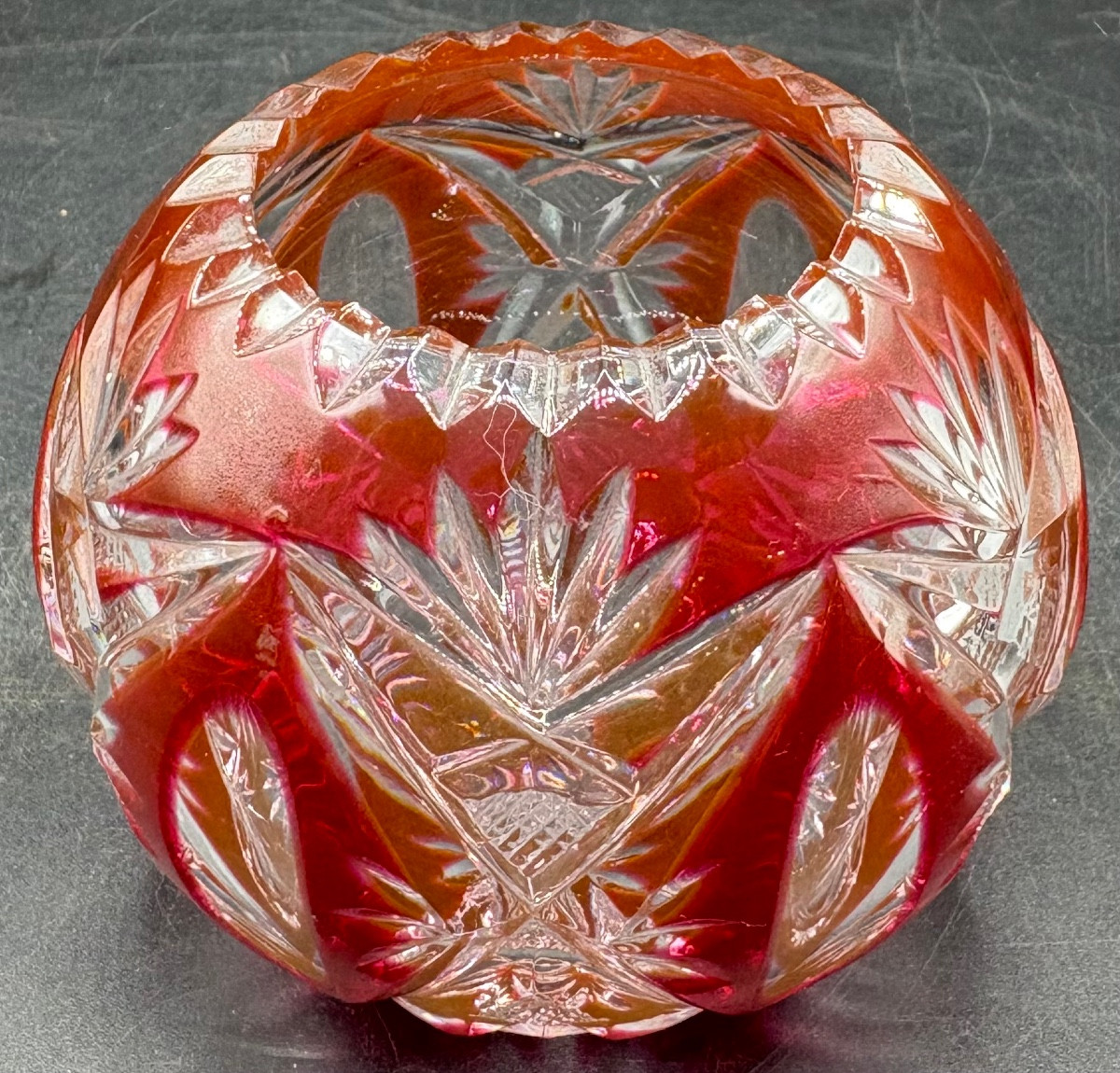 Small 1930s Saint Louis Overlay Cut Blown Crystal Ball Vase 