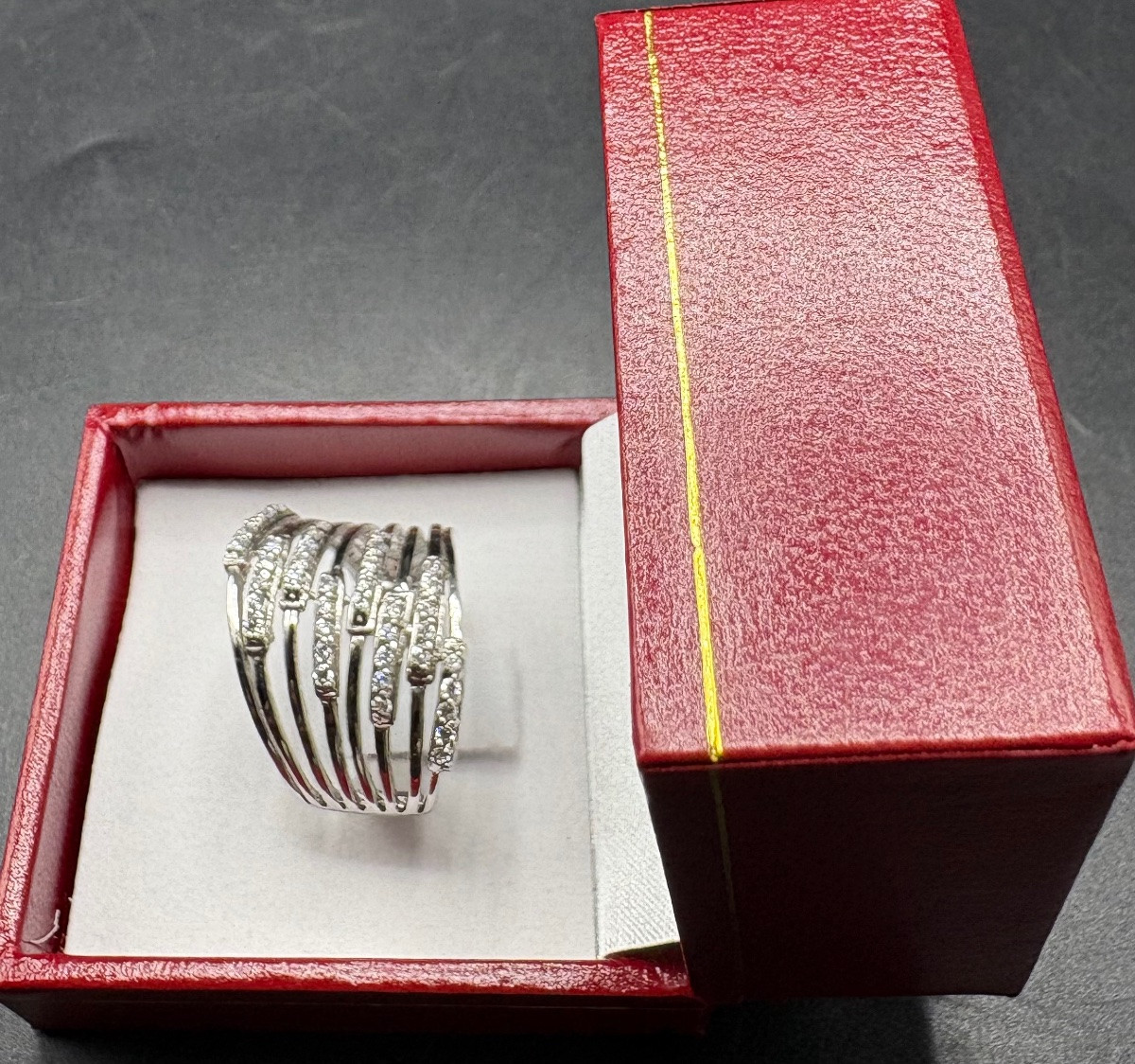 BAGUE EN ARGENT MASSIF ET OXYDES DE ZIRCONIUM FRANÇAIS DES ANNÉES 1980-photo-3