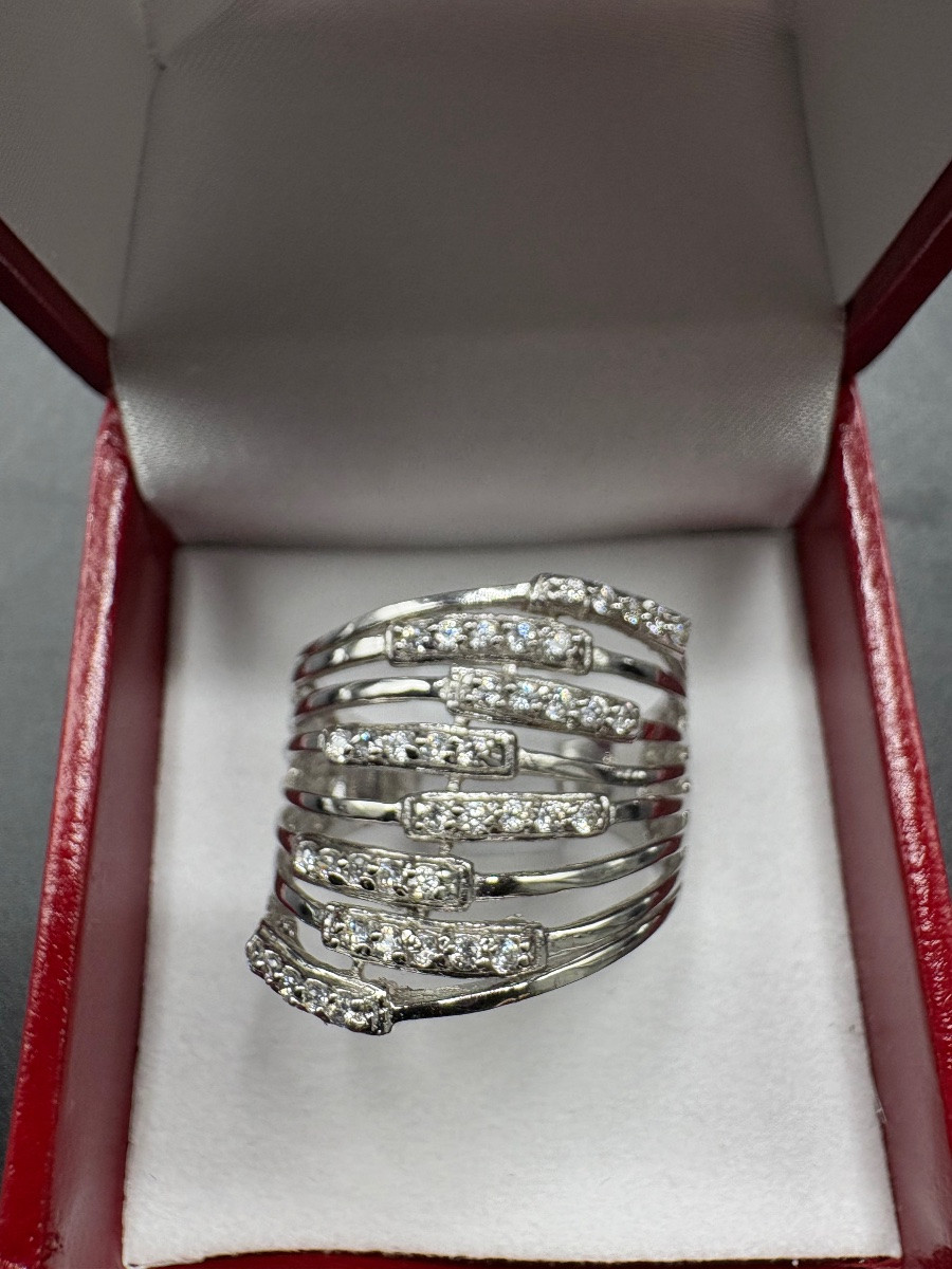 BAGUE EN ARGENT MASSIF ET OXYDES DE ZIRCONIUM FRANÇAIS DES ANNÉES 1980-photo-3