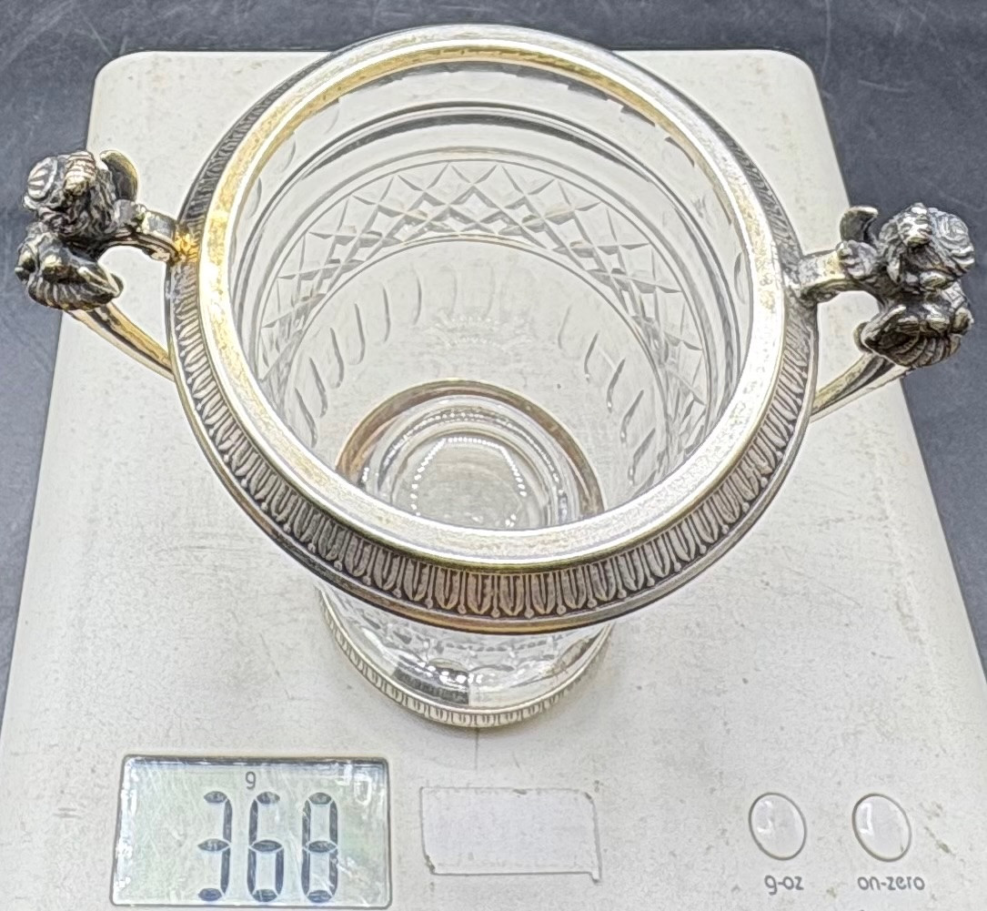 VASE «  MÉDICIS «  EN CRISTAL SOUFFLÉ TAILLÉ ET ARGENT MASSIF FRANÇAIS VERS 1860-photo-8