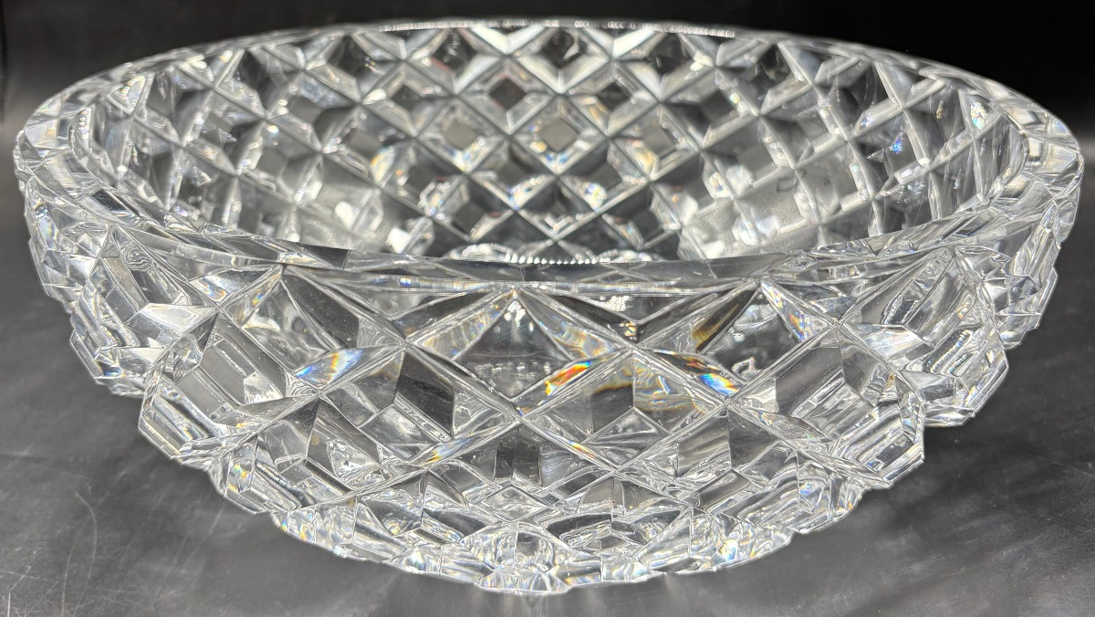 Large Bohemian Cut Blown Crystal Salad Bowl From The 1930s-photo-4
