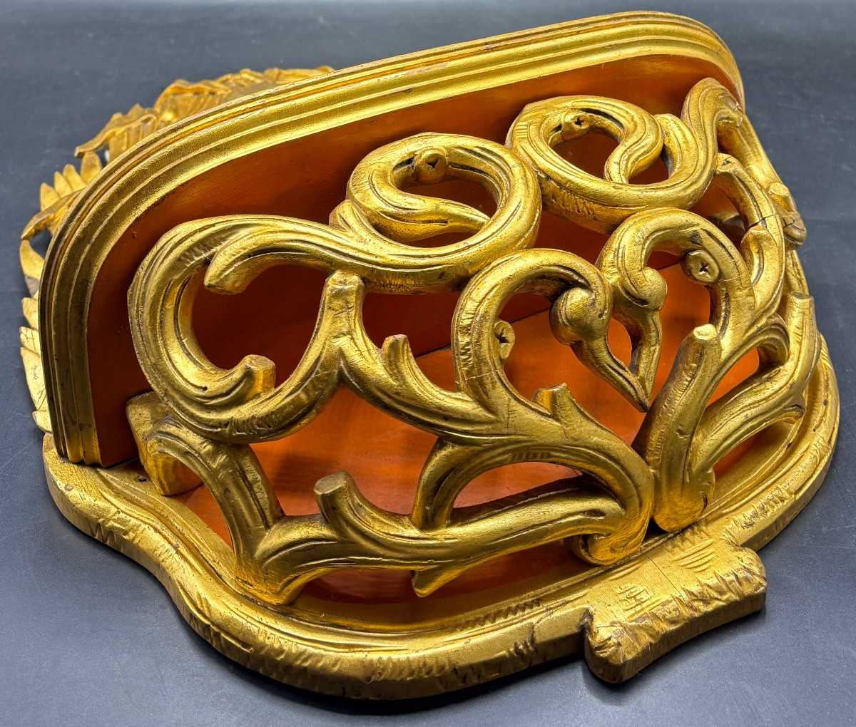 One Gilded Carved Wood Wall Console Table Circa 1860 French -photo-2